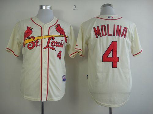 Cardinals #4 Yadier Molina Cream Alternate Cool Base Stitched MLB Jersey - Click Image to Close